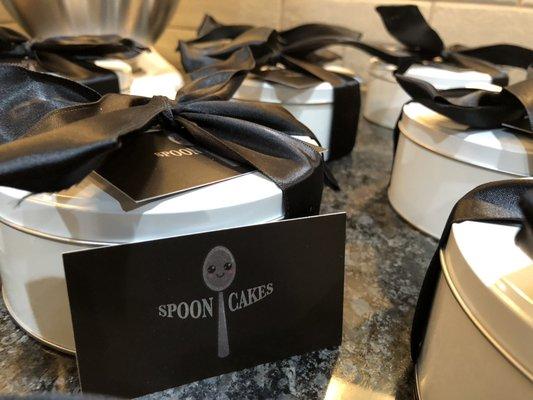 Spoon Cakes! 5 layer Belgium Chocolate Cake in a convenient tin.