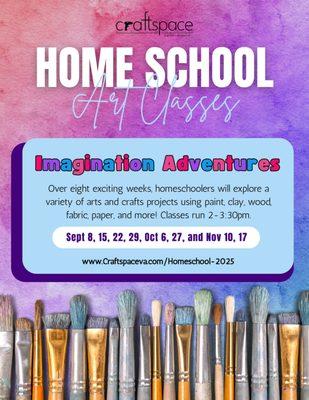 Home School Classes are a great way to explore your inner artist - check out our offerings today at www.craftspaceva.com/homeschool