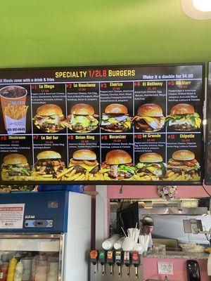 The Burger Menu !! Awesome choices and one of the Best Burgers I have ever had!!