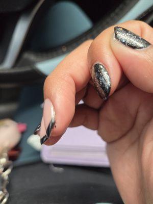 Gel polish on my finger messy French tip