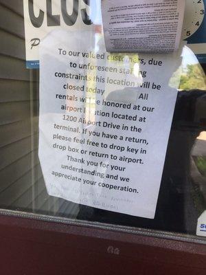 Closed due to unforeseen staffing constraints