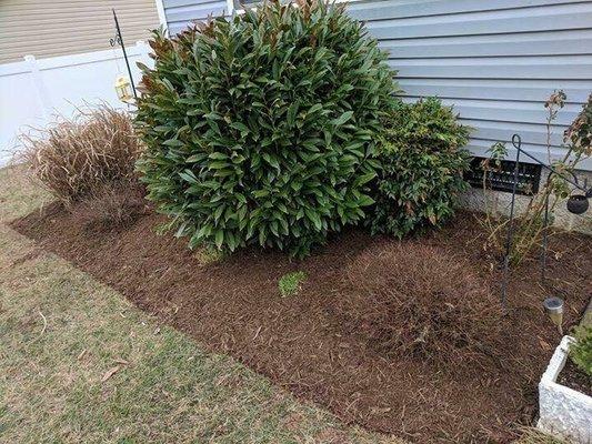 Pruning, edging, mulching, weeding.