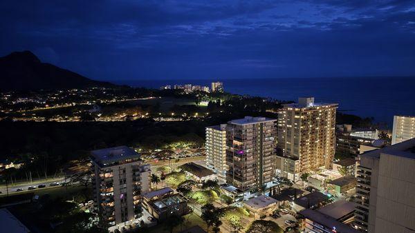 Night view from balcony. Looking at Diamond Head!