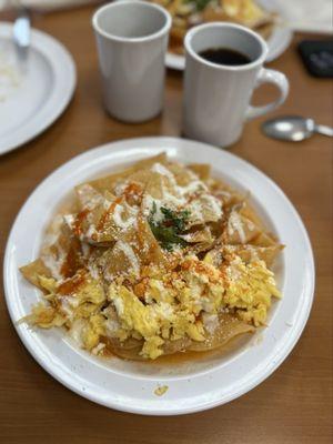 Chopper Chilaquiles with scrambled eggs