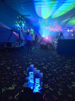 DJ booth and some games close to the restrooms