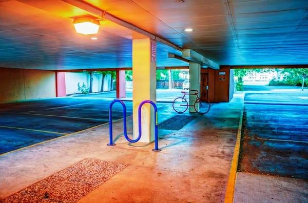 Plenty of free and covered parking for your bike or car!