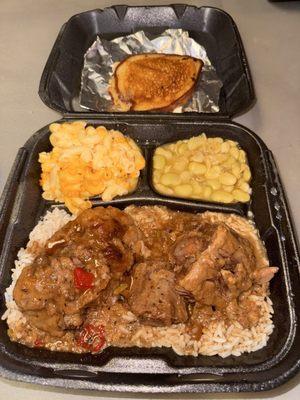 Oxtails, Mac and cheese, Lima beans, and the best cornbread in the South!