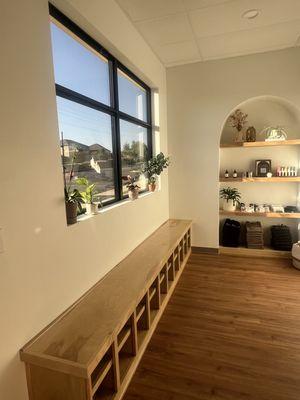 Lobby area to take shoes off and store personal items while taking our classes