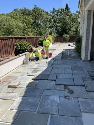 Connetica blue stone patio precut slate full range setting in mortar