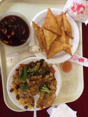 Szechuan Chicken, Hot & Sour soup and Crab Rangoon
