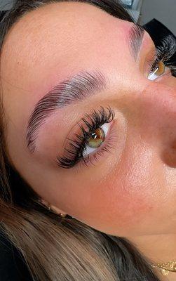 Brow lamination with a wet set on the lashes contact us (631)8205933