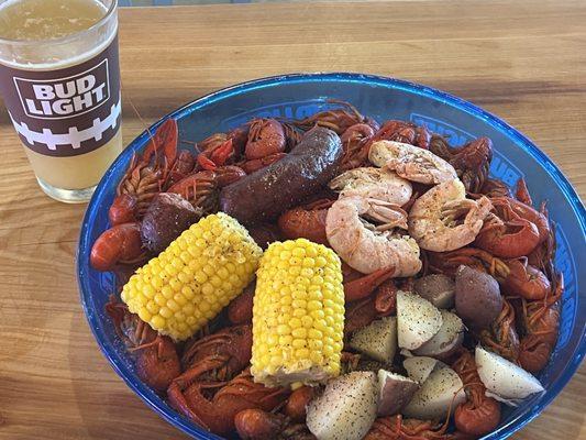 Crawfish, Corn, Potatoes, Sausage, Royal Reds and Cold Beer!