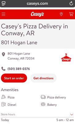 Casey's gas station and convenience store, located at 801 Hogan Lane, Conway, Arkansas