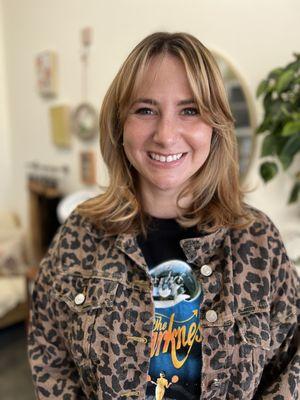 Curtain bangs haircut and balayage