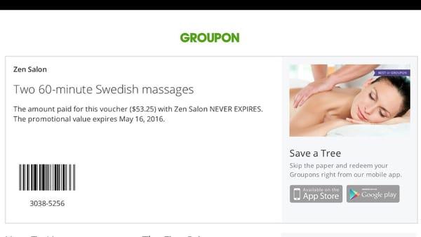 Was told my certificate from Groupon needed to be printed. 1/3 of the page says "save a tree" No need to print!!!