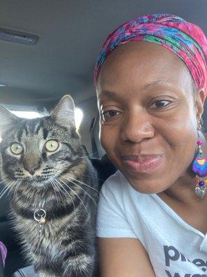 Indigo & I waiting for Luna while he had his appointment for his fever.