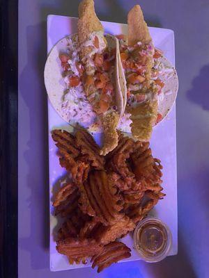 Fish tacos and sweet potato fries