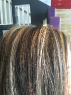 Gorgeous blonde highlight in a brunette