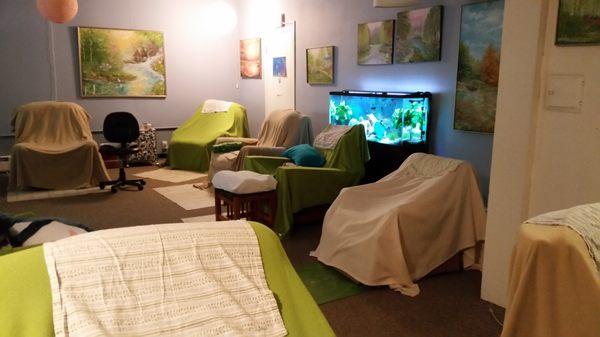 Enjoy healing in the nurturing, comfy space of RCA's living room.