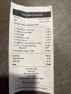 Just a receipt from My first visit