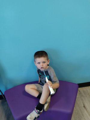He loves his auntie haircuts and the spray she puts in his hair.