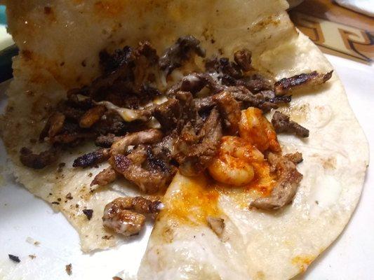 I ate maybe 3 pieces of steak off of this and 1 shrimp which all was cold