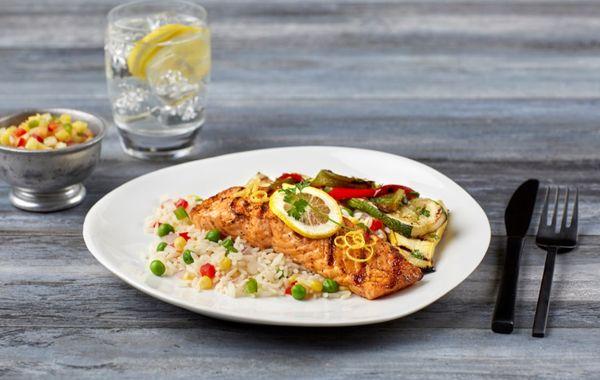 Grilled Salmon, Confetti Rice & Roasted Veggies