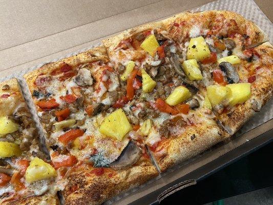 All VEGAN pizza. That's right! Vegan sausage and vegan cheese with all the fixings