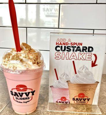 Custard Shake-Strawberry shortcake w/ whipped cream + cookie bits