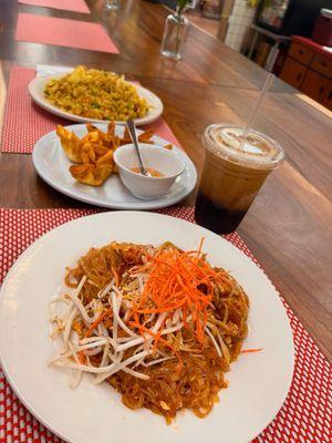 Pad Thai/Crab Wrappers/Thai ice coffee/Pineapple Fried Rice
