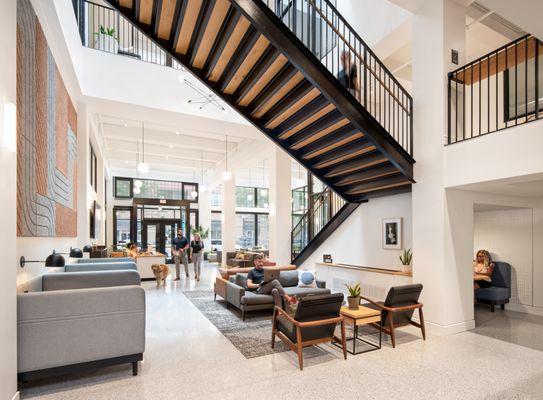 Our main living room area is accessible to all tenants and members, and serves as a gathering space for our community.