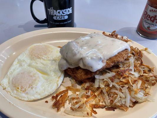 Special of the day, country fried pork chop. Excellent breading and juicy chop!