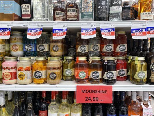 Wide moonshine selection.