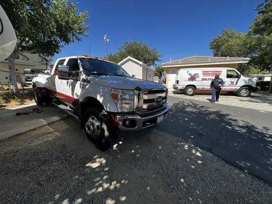 Casey servicing my Dually saving me headache for my long drive this weekend!