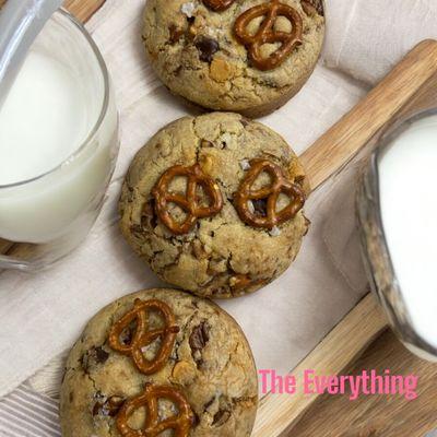 The Everything Cookie is a chewy, sweet & salty treat packed with chocolate, nuts, oats, coconut, & more.