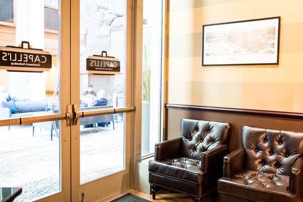 Lobby area: comfy chairs to wait in