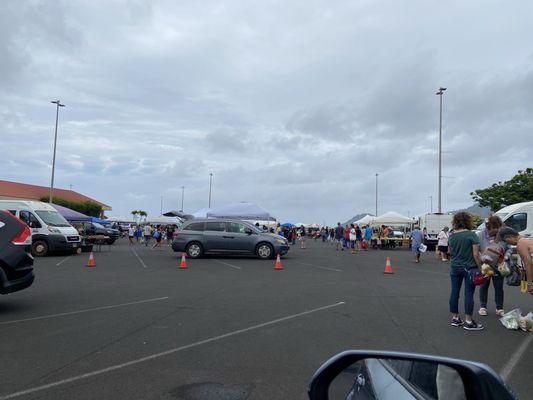 Market set up in the parking lot.