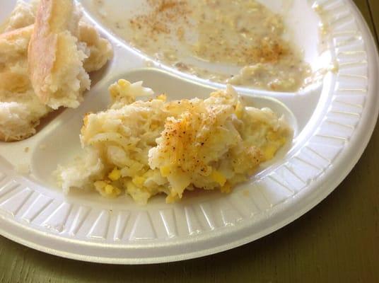 Frozen biscuit too hard to eat. The casserole was so bad I couldn't swallow the first bite. Texture and taste hard to describe