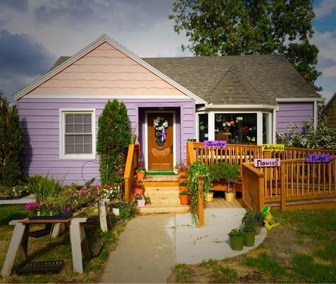 The storefront - a colorful & cute restored old house on Main Street.
