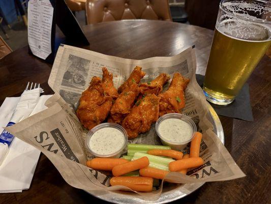 Wings, fresh veggies plus cold beer