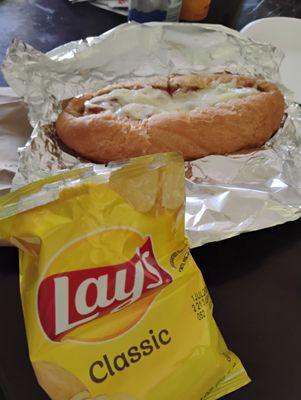 Chicken Parmesan Sandwich with Lays potato chips