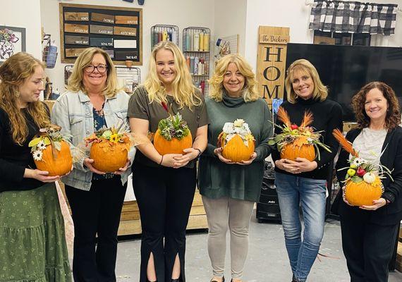 Pumpkin and succulents centerpiece making