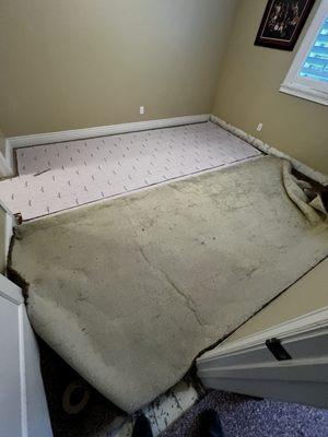 New padding being installed before carpeting restretched