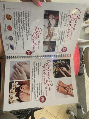 Pedicure menu 8/10/2025