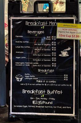 Breakfast menu