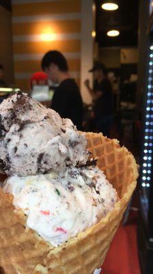 Cookies & Cream + Birthday Cake in Waffle Cone