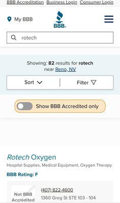 Rating by the Better Business Bureau.