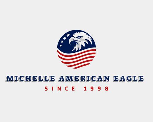 This logo combines a bold eagle emblem with patriotic stars and stripes, highlighting Michelle American Eagle's Bail Bonds.