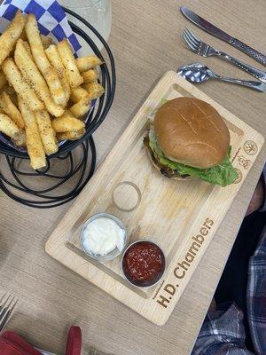 Hamburger and fries