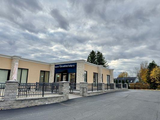 Outside on a dreary day.